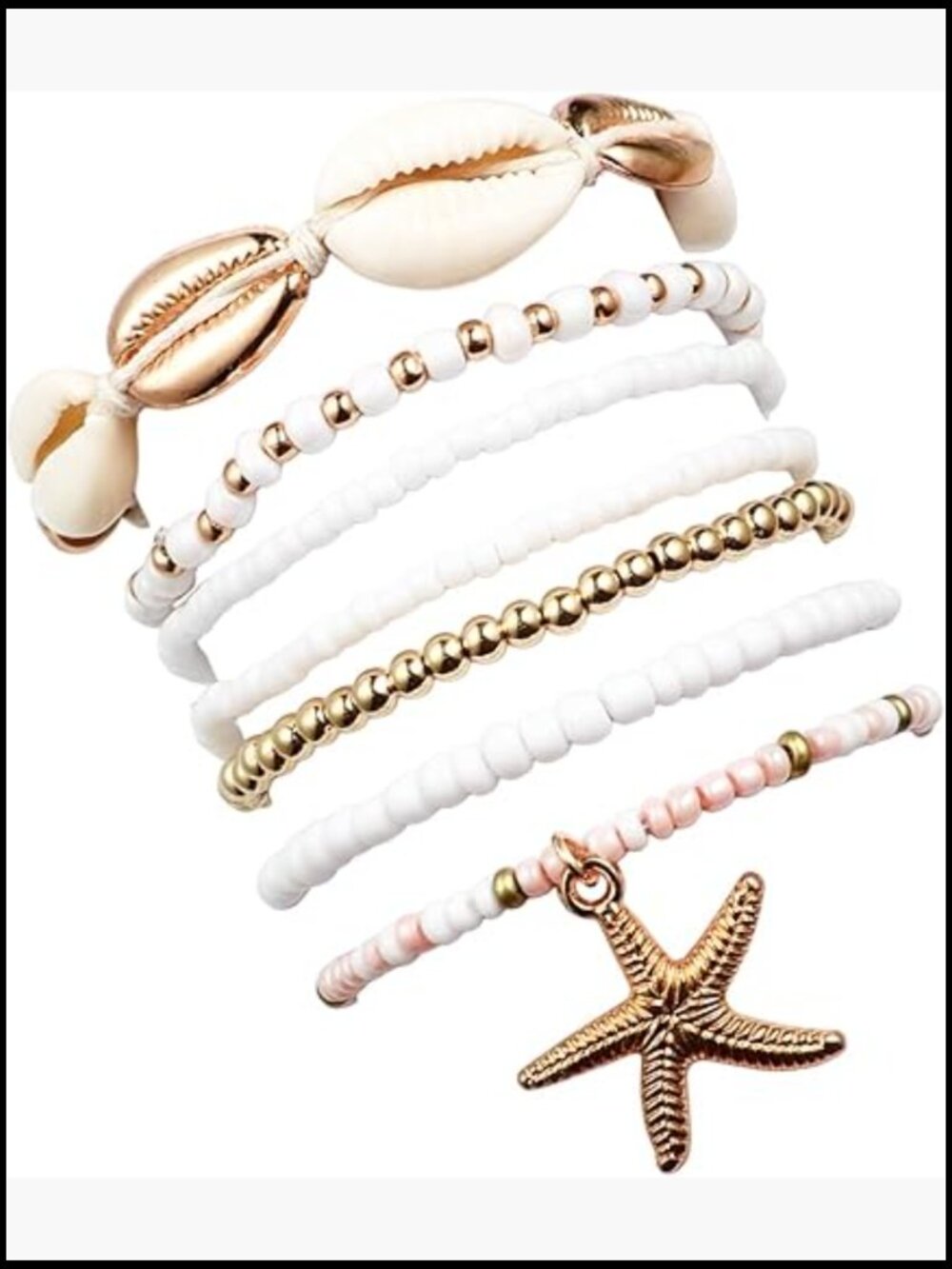 Boho Stackable Shell Beaded Anklet Bracelet Set Multi-Layer Summer Beach